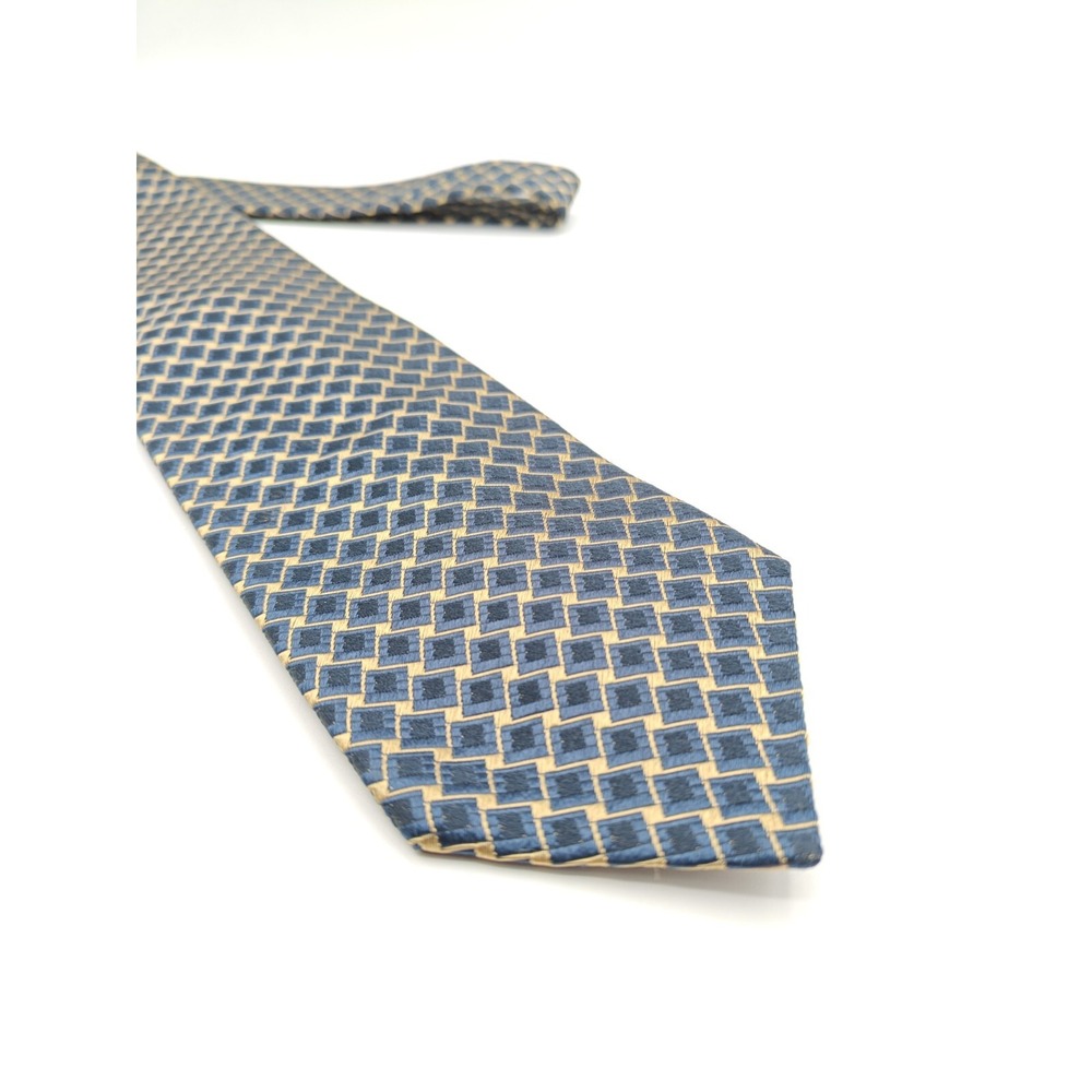 Tino Cosma Silk Tie Mens Blue Gold Geometric Italy Handmade Designer 58x3.625